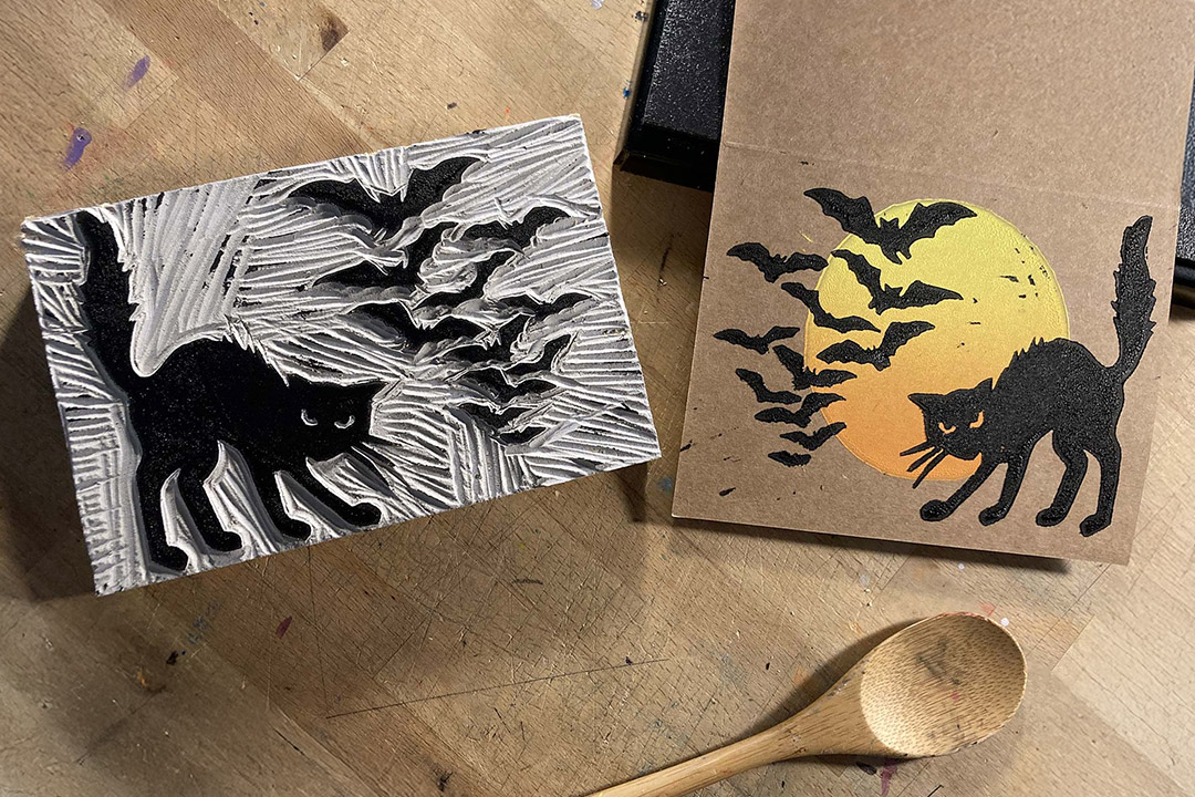 halloween linocut